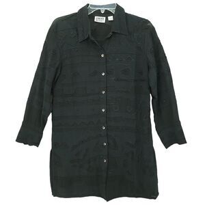 Vintage Black Beaded Rayon Shirt Dress Chico's Size S/M